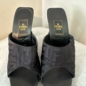 Fendi Black FF Jacquard Open-Toe Mules